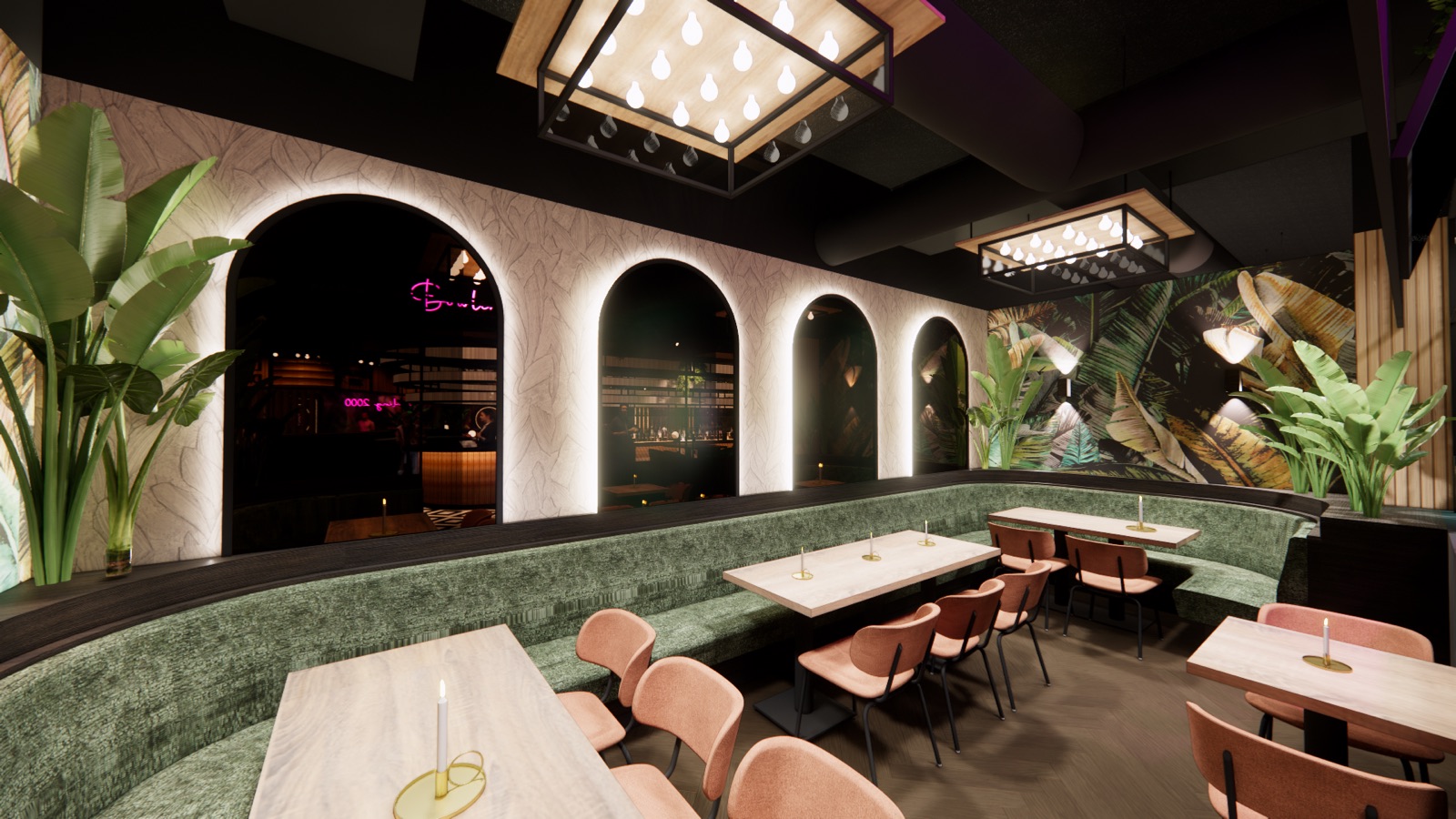 Restaurantbereich mit Bogenarchitektur