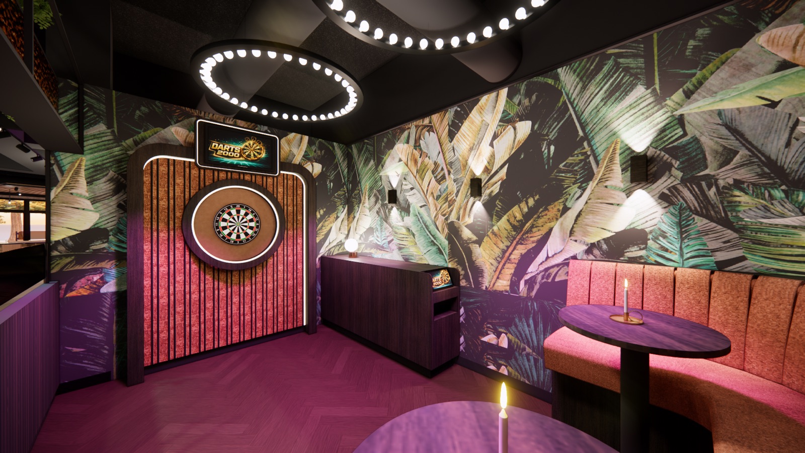 Social-Darts-Lounge mit Dartscheibe bei Bowling 2000