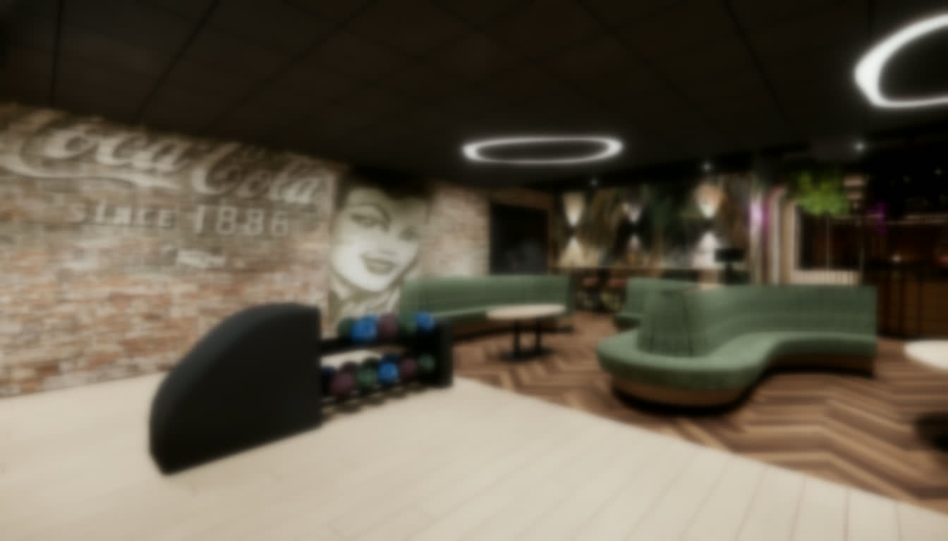 Helle Lounge mit Bowlingkugeln bei Bowling 2000